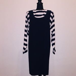 Nautical navy blue and white long sleeve dress